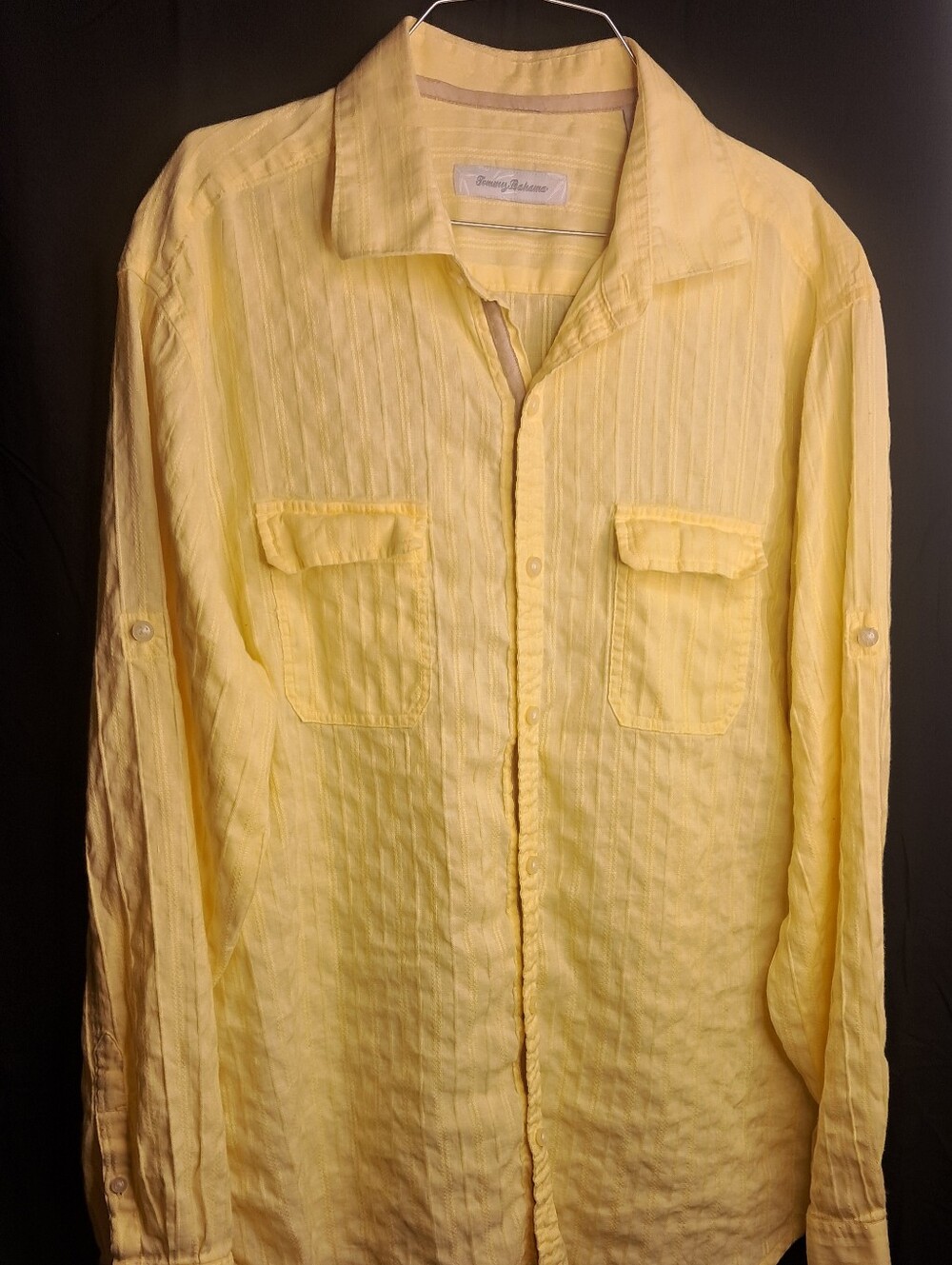 Tommy Bahama Canary Yellow Textured Jacquard Long Sleeve Button Up Shirt